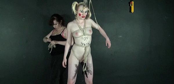  Kinky lesbian humiliation of body painted blonde fetish moodel Satine Spark